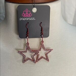 Paparazzi Red Starry Earrings with Clear Rhinestones
